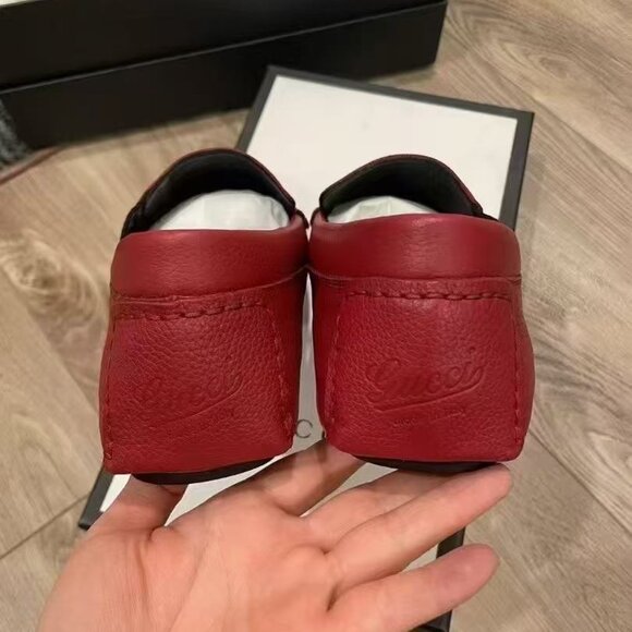 NIB Authentic Gucci Web Stripe Loafers Drivers Shoe Mocasins Red - Picture 3 of 6